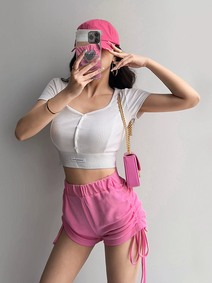 High Waist Cropped Jazz Sports Tight Short Sleeve