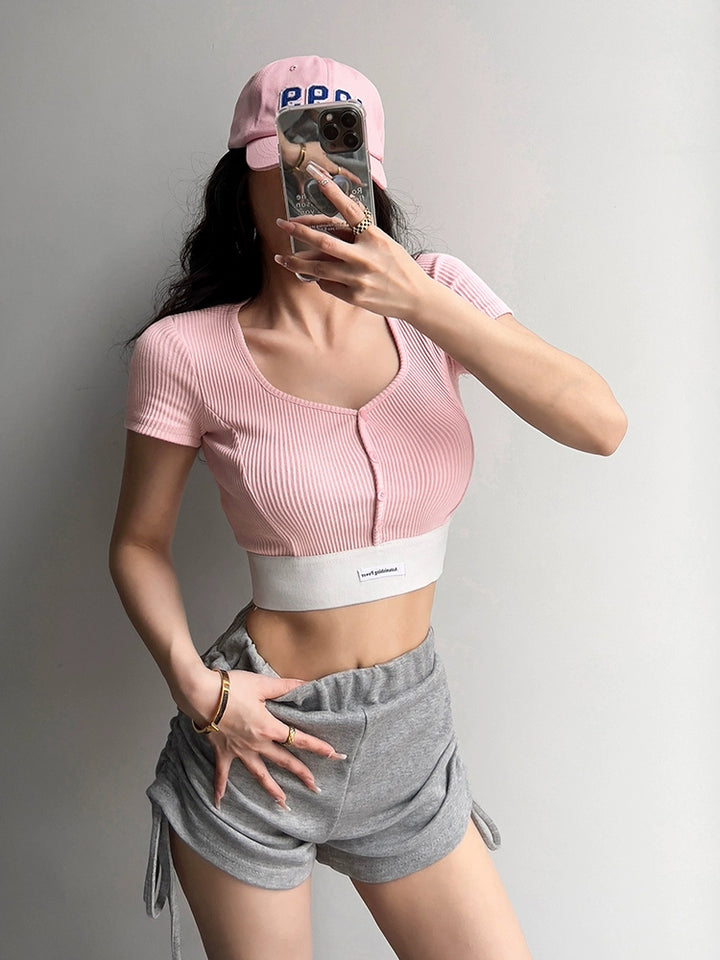 High Waist Cropped Jazz Sports Tight Short Sleeve