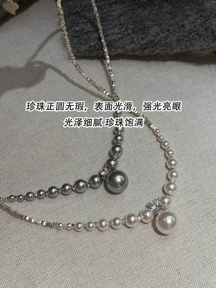 Silver Cube Pearl Necklace