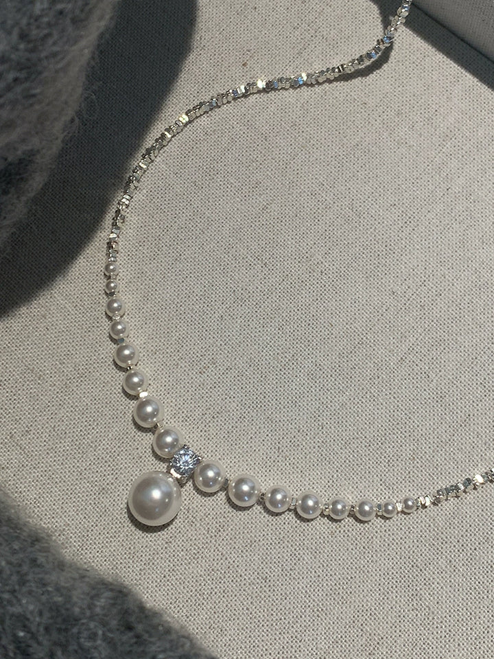 Silver Cube Pearl Necklace