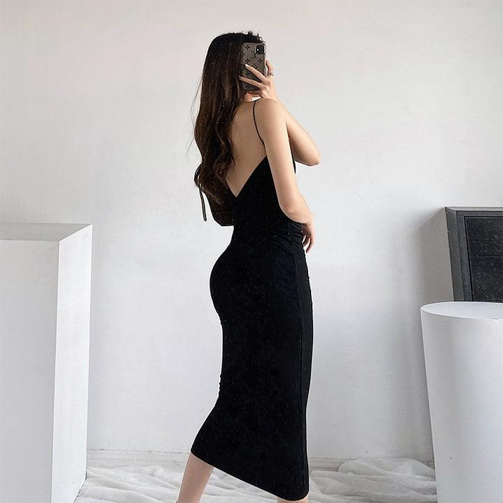 Black Tight Backless Overall Dress