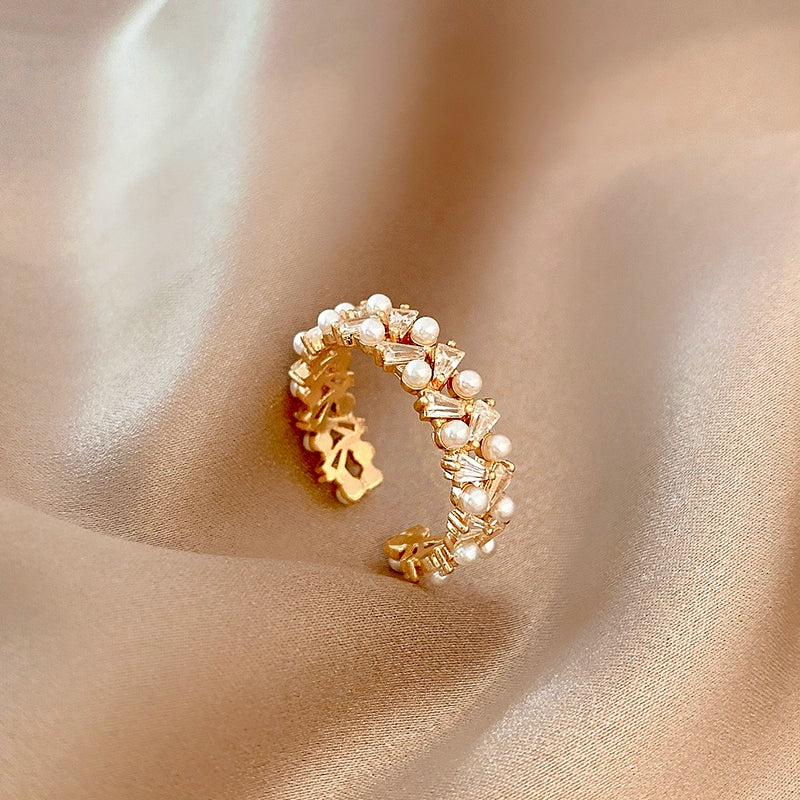 Stylish Fashion Double Row Pearl Ring