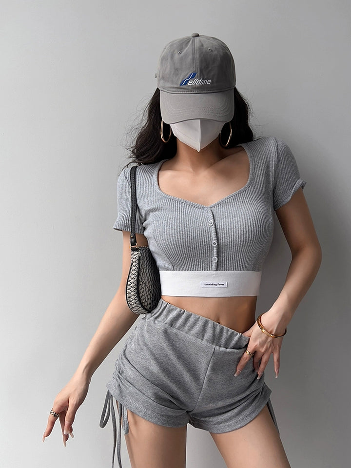 High Waist Cropped Jazz Sports Tight Short Sleeve