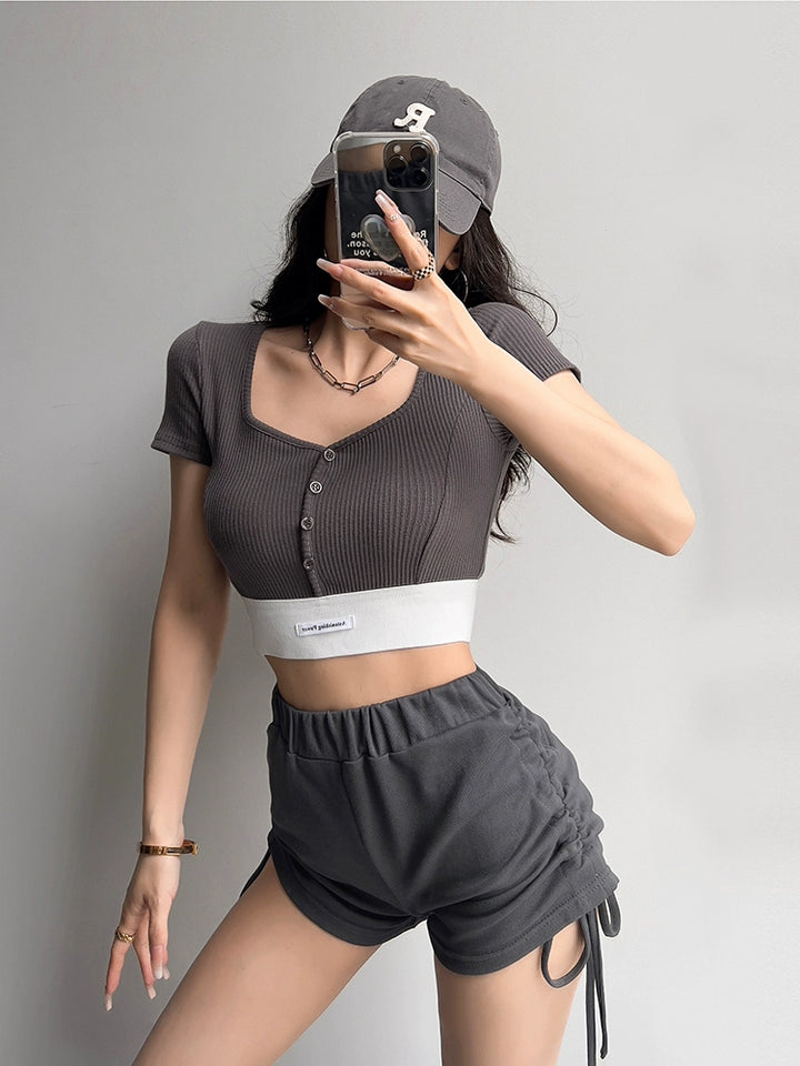 High Waist Cropped Jazz Sports Tight Short Sleeve