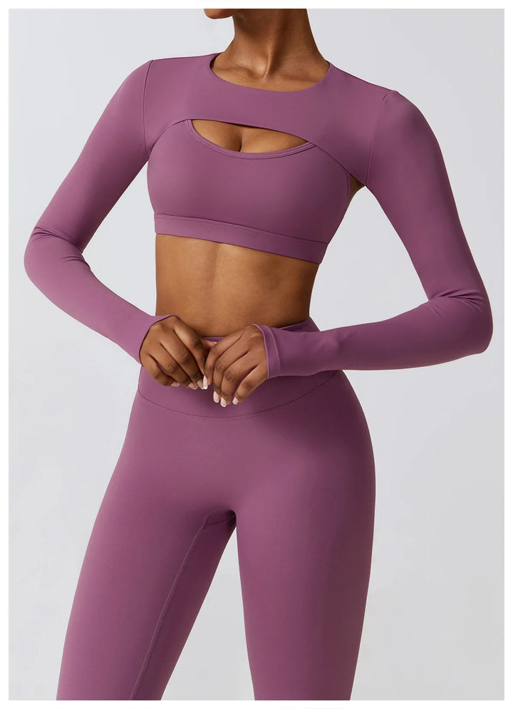 Women's Sportswear Yoga Set Workout Clothes Athletic Wear Sports Gym Legging 2/3PCS Fitness Bra Crop Top Long Sleeve Yoga Suit