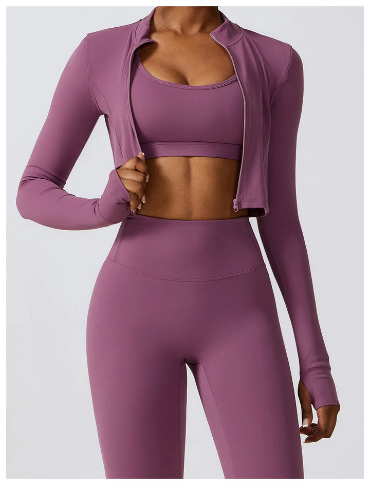 Women's Sportswear Yoga Set Workout Clothes Athletic Wear Sports Gym Legging 2/3PCS Fitness Bra Crop Top Long Sleeve Yoga Suit