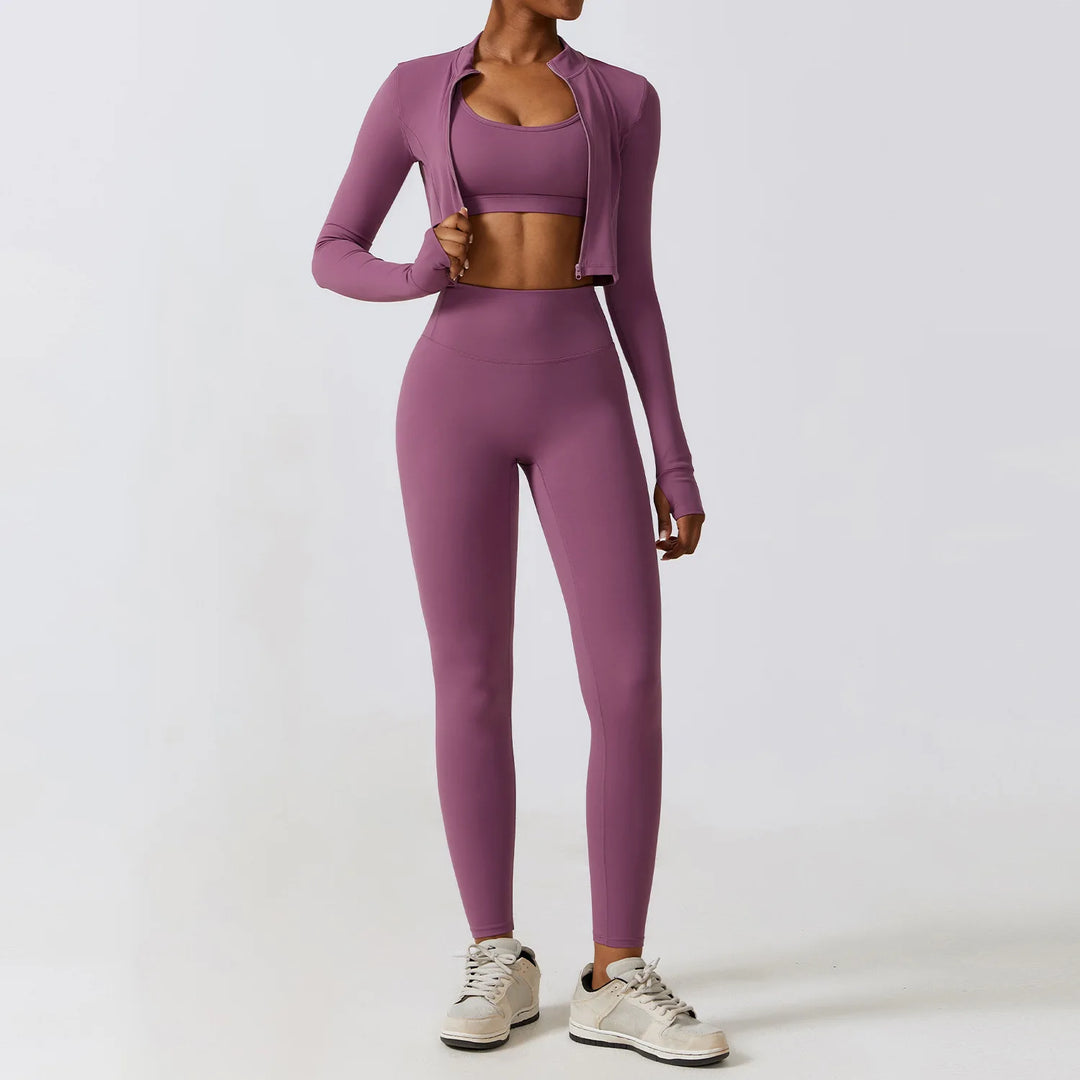 Women's Sportswear Yoga Set Workout Clothes Athletic Wear Sports Gym Legging 2/3PCS Fitness Bra Crop Top Long Sleeve Yoga Suit