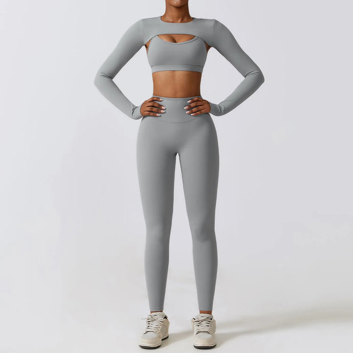 Women's Sportswear Yoga Set Workout Clothes Athletic Wear Sports Gym Legging 2/3PCS Fitness Bra Crop Top Long Sleeve Yoga Suit