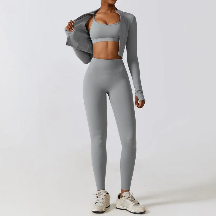 Women's Sportswear Yoga Set Workout Clothes Athletic Wear Sports Gym Legging 2/3PCS Fitness Bra Crop Top Long Sleeve Yoga Suit