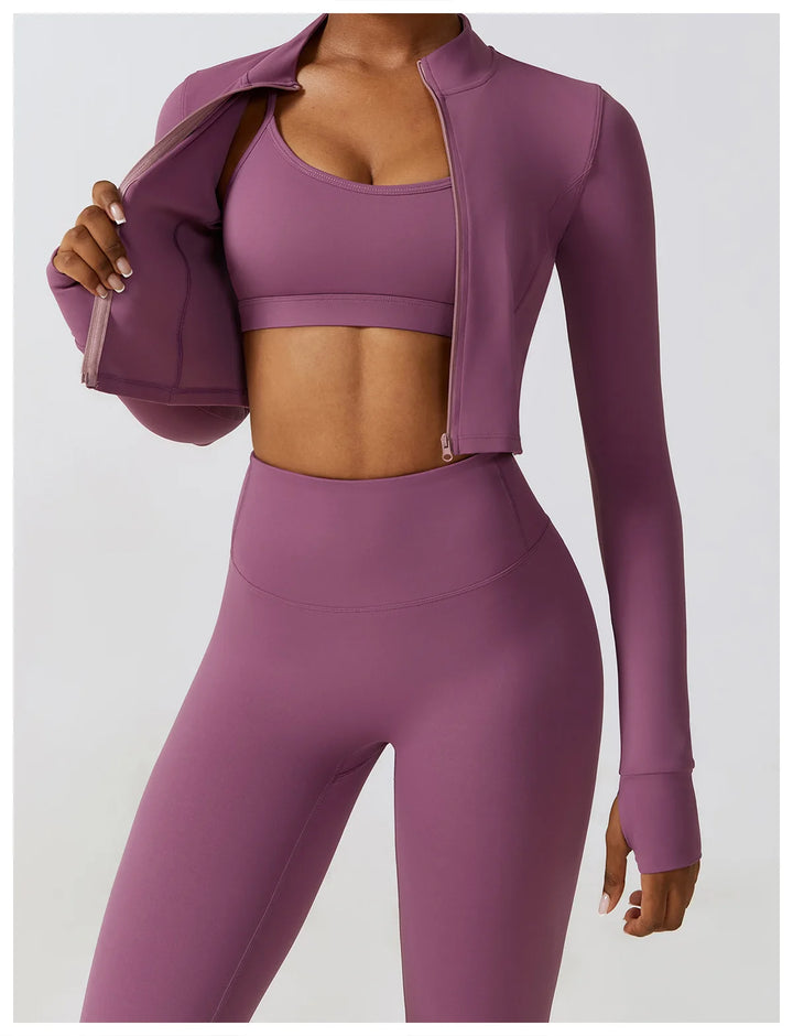 Women's Sportswear Yoga Set Workout Clothes Athletic Wear Sports Gym Legging 2/3PCS Fitness Bra Crop Top Long Sleeve Yoga Suit