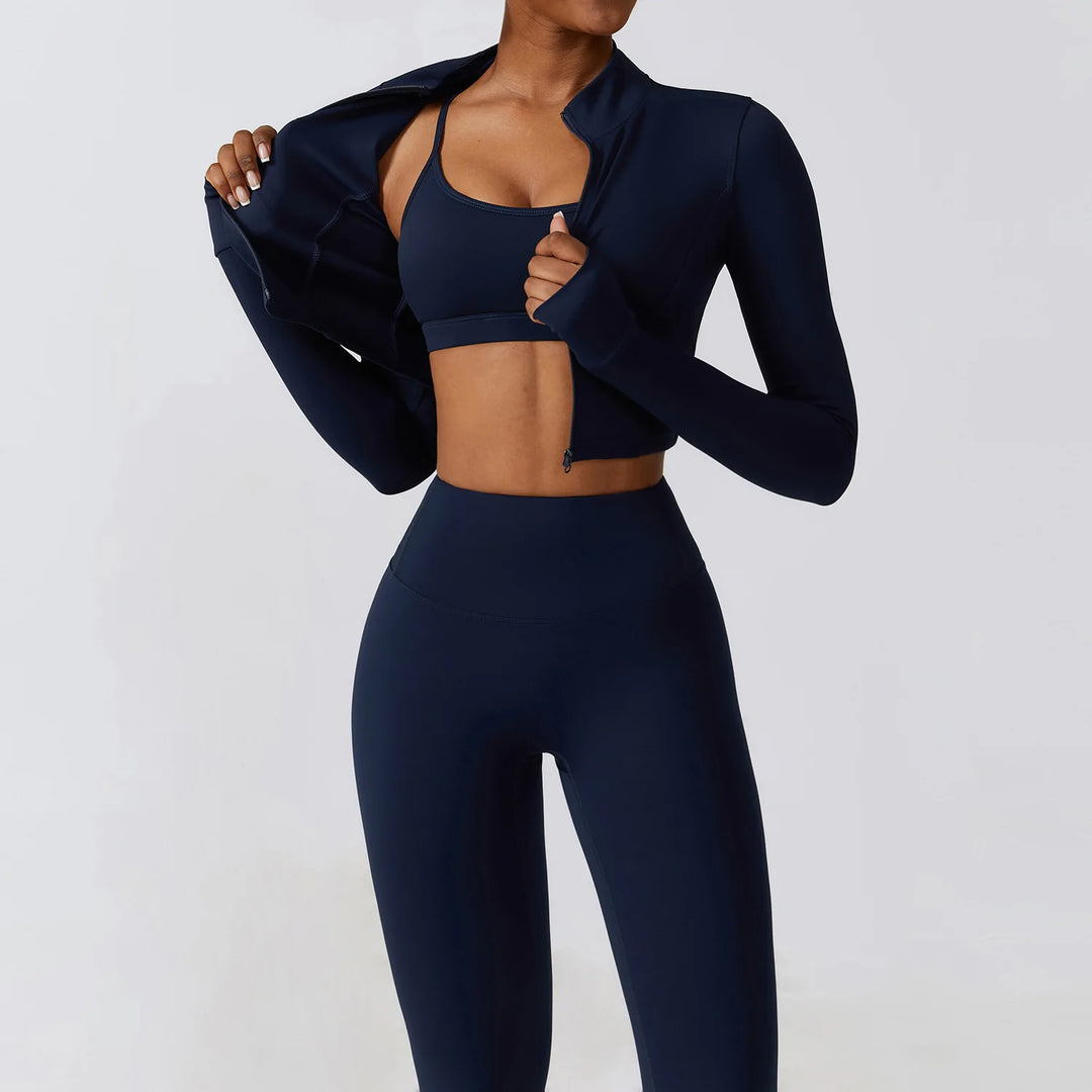 Women's Sportswear Yoga Set Workout Clothes Athletic Wear Sports Gym Legging 2/3PCS Fitness Bra Crop Top Long Sleeve Yoga Suit