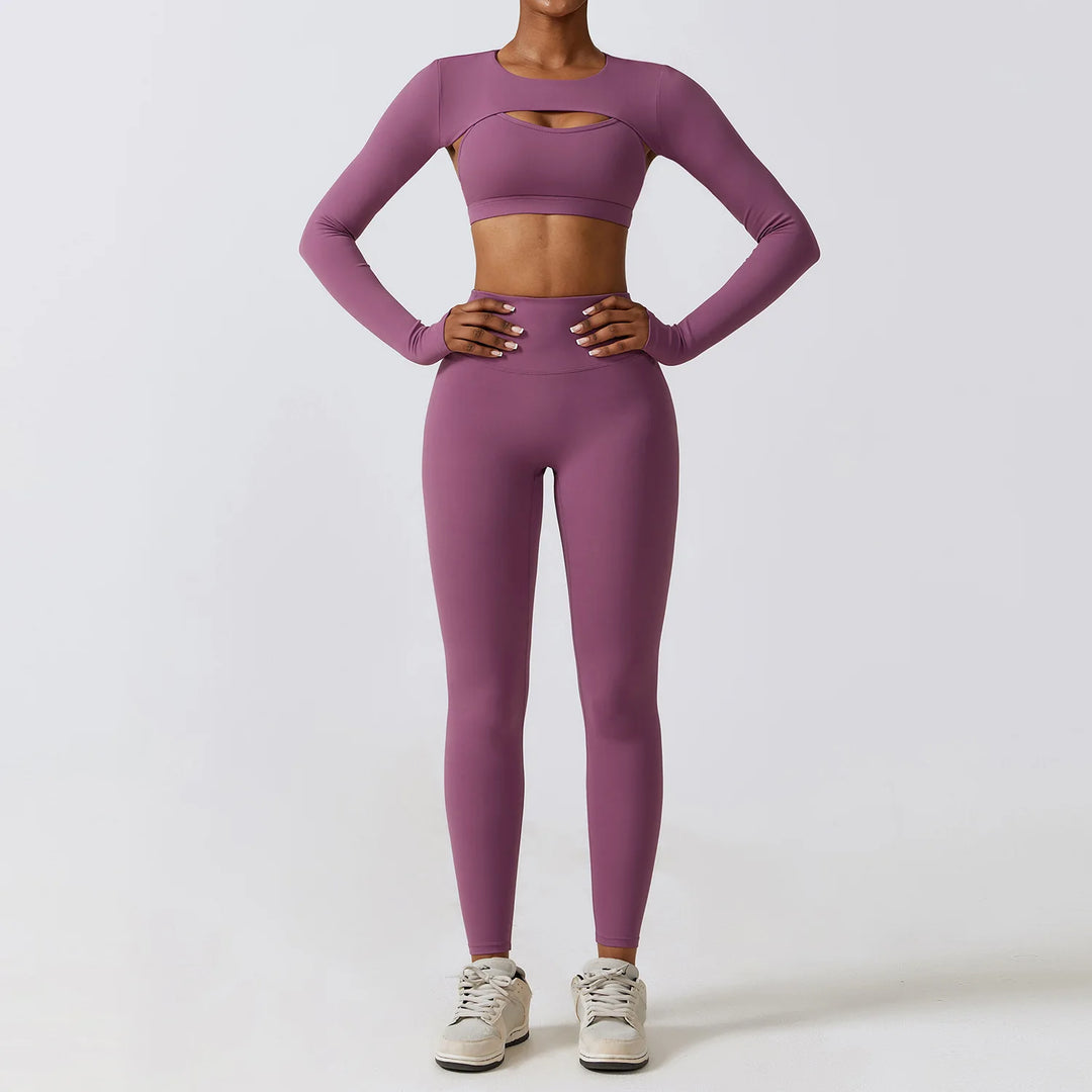 Women's Sportswear Yoga Set Workout Clothes Athletic Wear Sports Gym Legging 2/3PCS Fitness Bra Crop Top Long Sleeve Yoga Suit