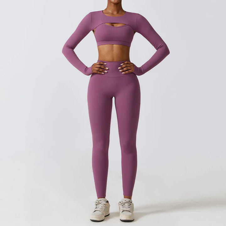 Women's Sportswear Yoga Set Workout Clothes Athletic Wear Sports Gym Legging 2/3PCS Fitness Bra Crop Top Long Sleeve Yoga Suit