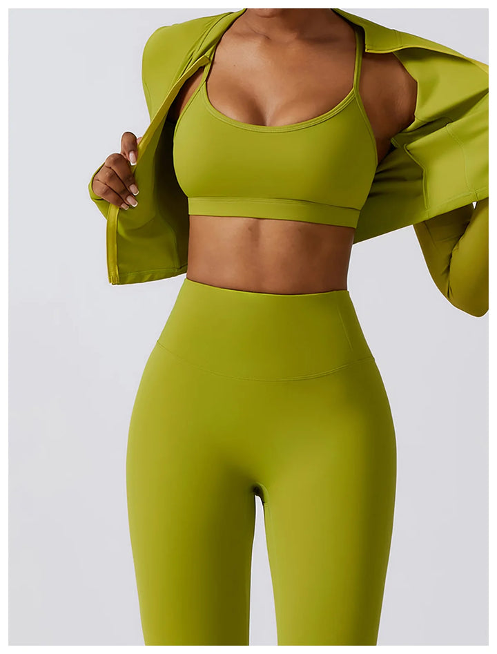 Women's Sportswear Yoga Set Workout Clothes Athletic Wear Sports Gym Legging 2/3PCS Fitness Bra Crop Top Long Sleeve Yoga Suit