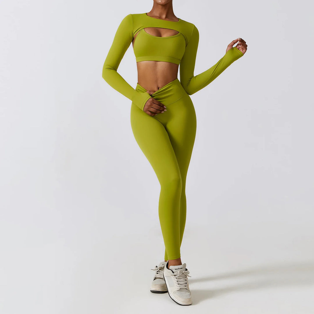 Women's Sportswear Yoga Set Workout Clothes Athletic Wear Sports Gym Legging 2/3PCS Fitness Bra Crop Top Long Sleeve Yoga Suit